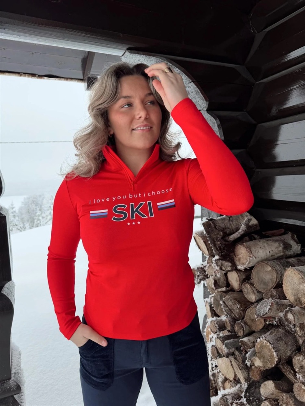 We Norwegians bibi zip up base layer long sleeve red